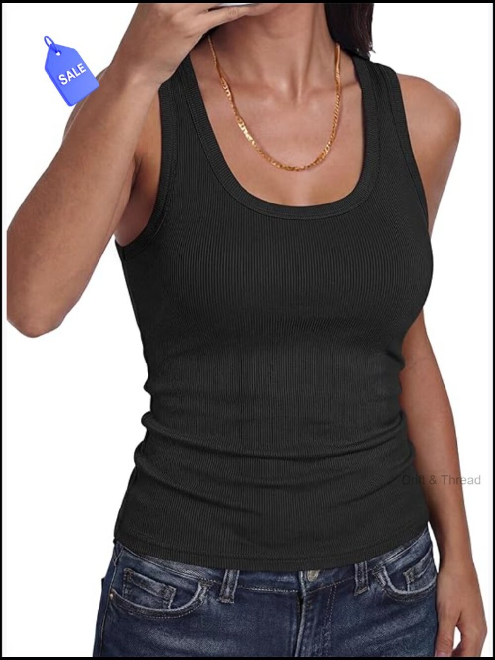 Slim Fit Ribbed Tank Top Sleeveless Scoop Neck Racerback Casual Workout